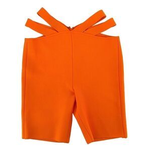 Mi558 Los Angeles Neon Orange Biker Shorts Caged High Rise High Hip Sexy Size M